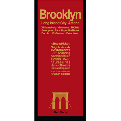 Brooklyn neighborhoods foldout map with red colored cover.