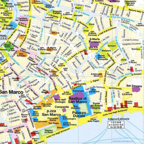 Map showing city-center of Venice with Piazza San Marco.