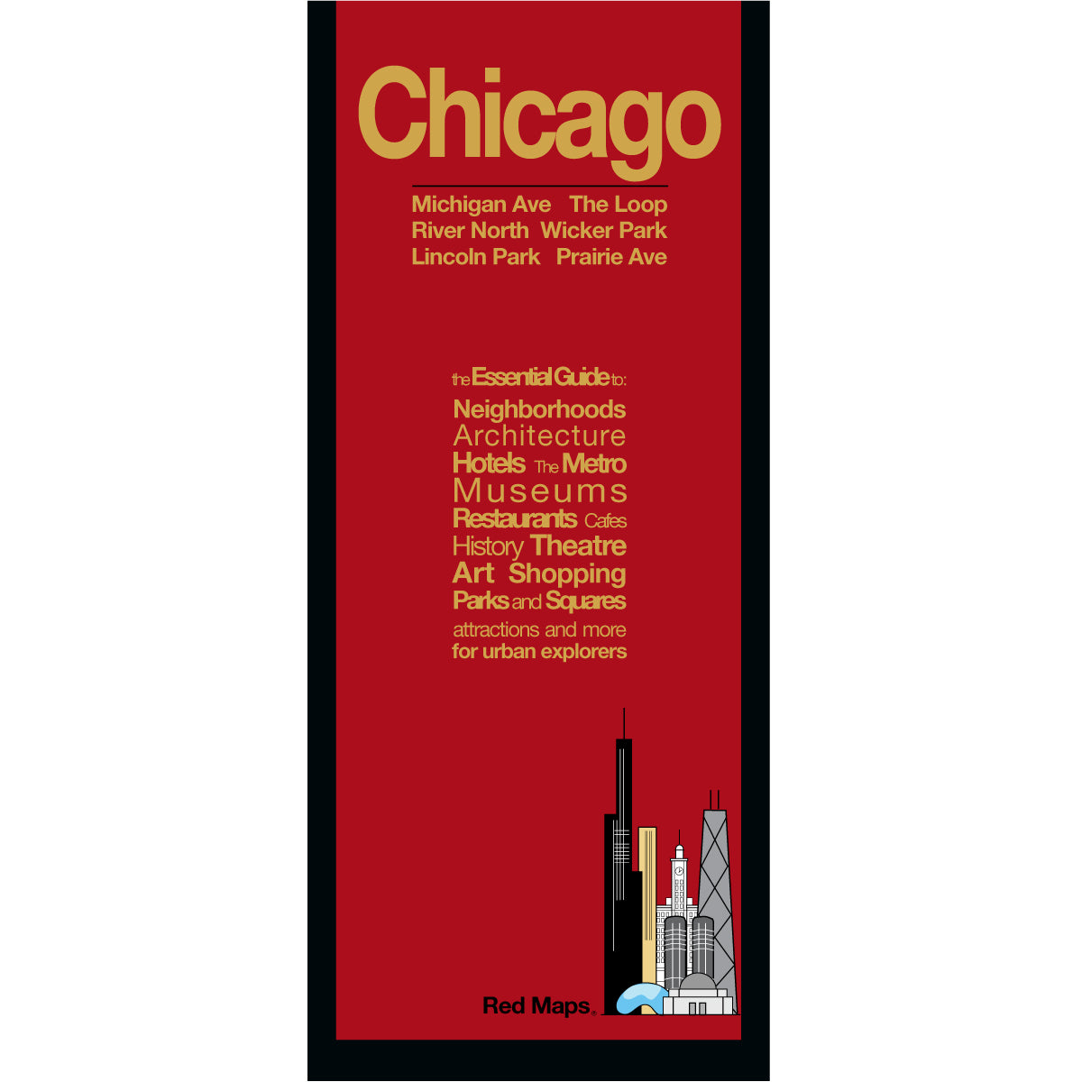 Chicago foldout city map with a red colored cover.