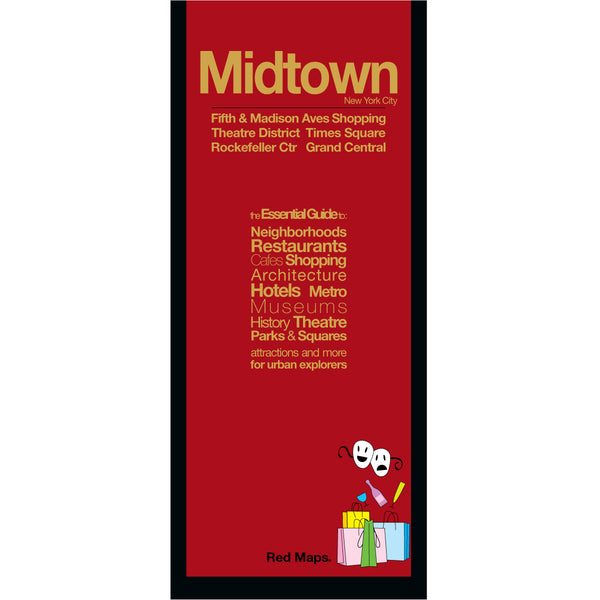 Midtown Manhattan foldout map with a red colored cover.