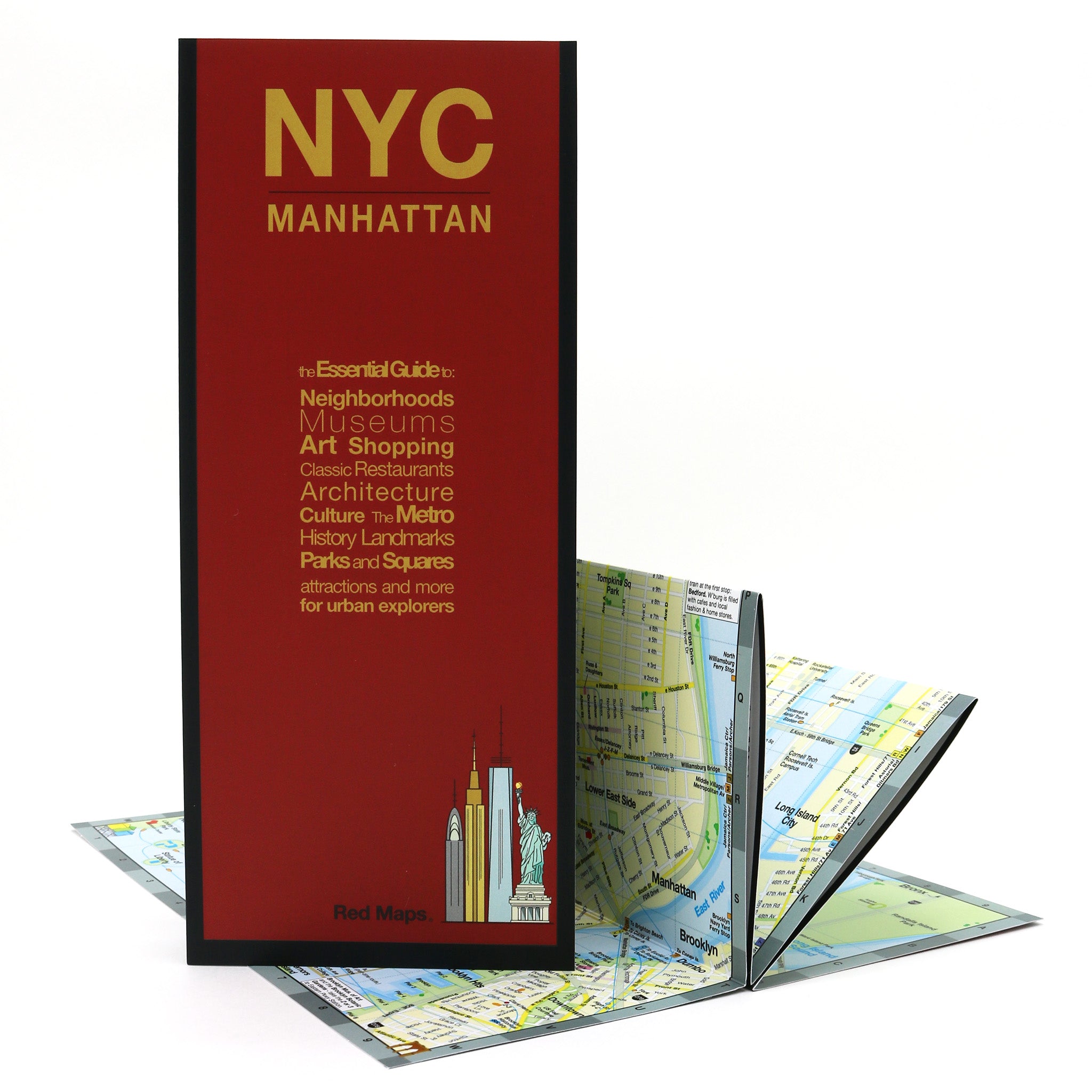 Manhattan map showing popular attractions and streets in neighborhoods.