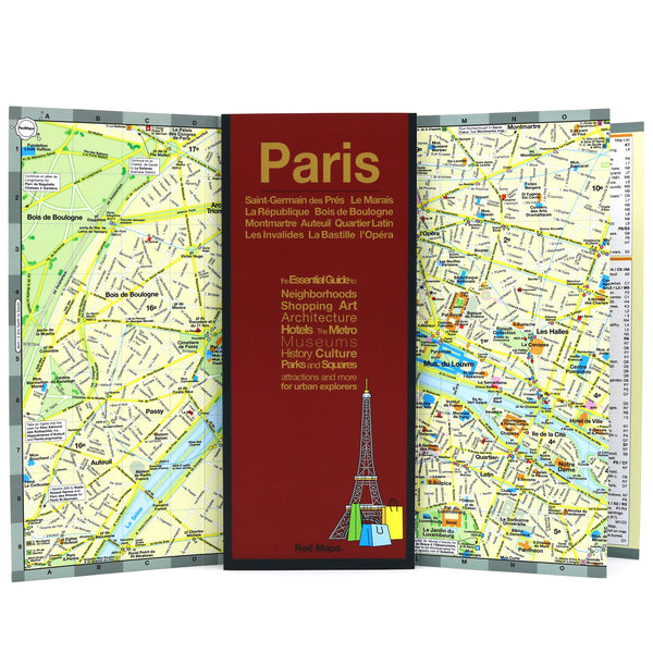 Foldout street map of central Paris showing popular attractions.