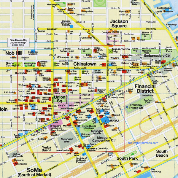 Map of downtown San Francisco with popular tourist attractions.