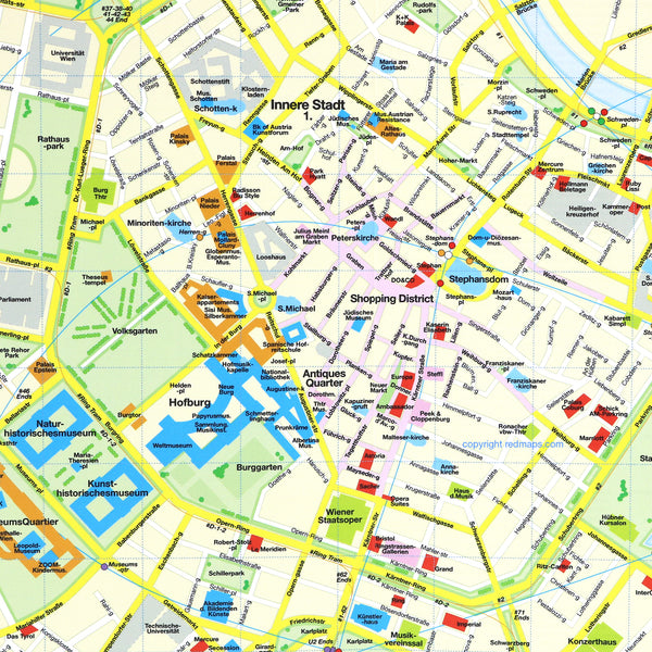 Map of Vienna city center with popular tourist attractions.